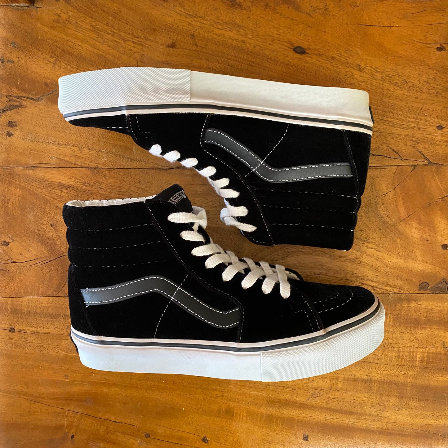 Vans Sk8-Hi Shoes Black Velour with White Trim. Size 8 Women