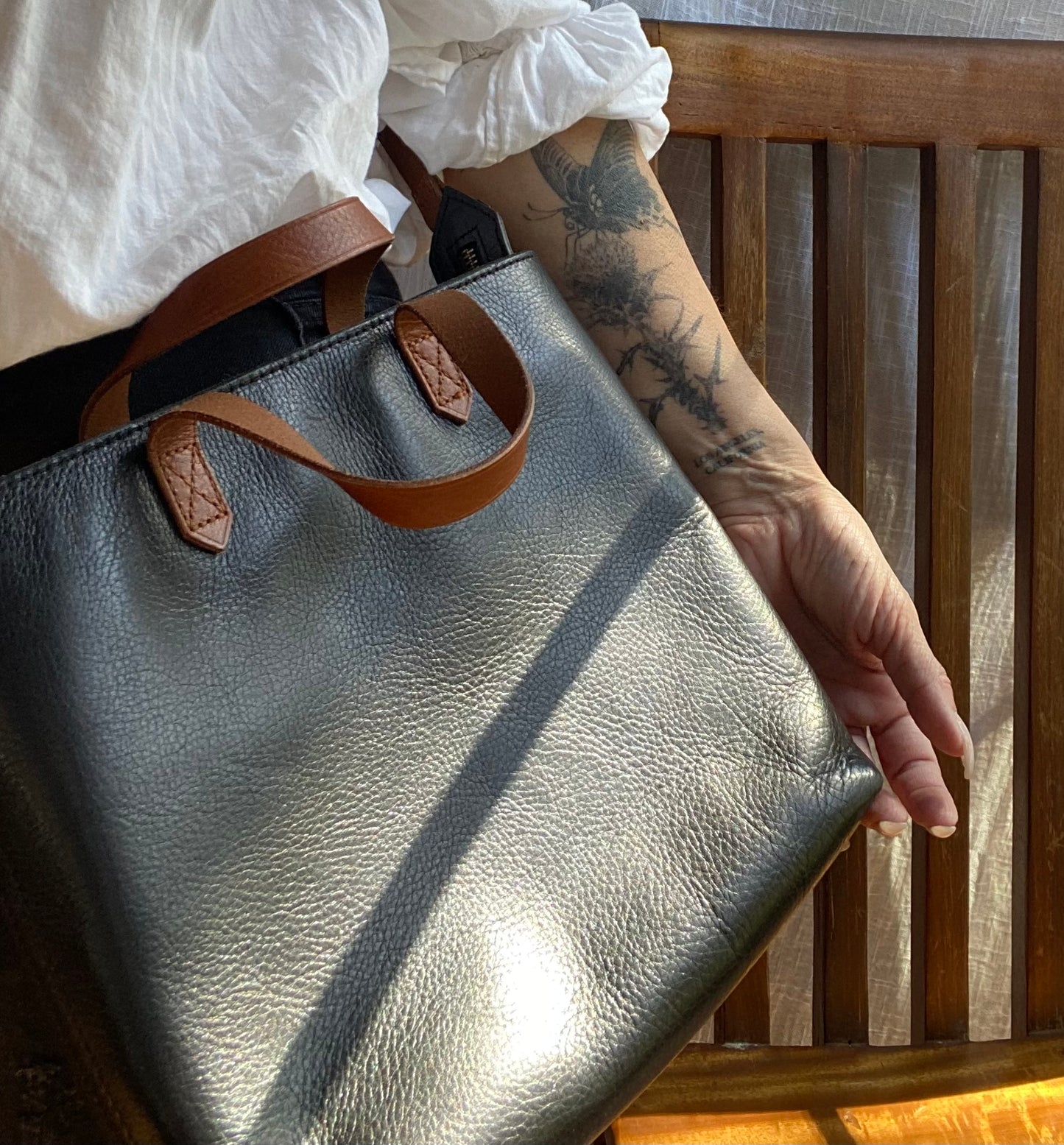 Madewell Zip-Top Transport Crossbody Tote Black Leather with Brown Trim