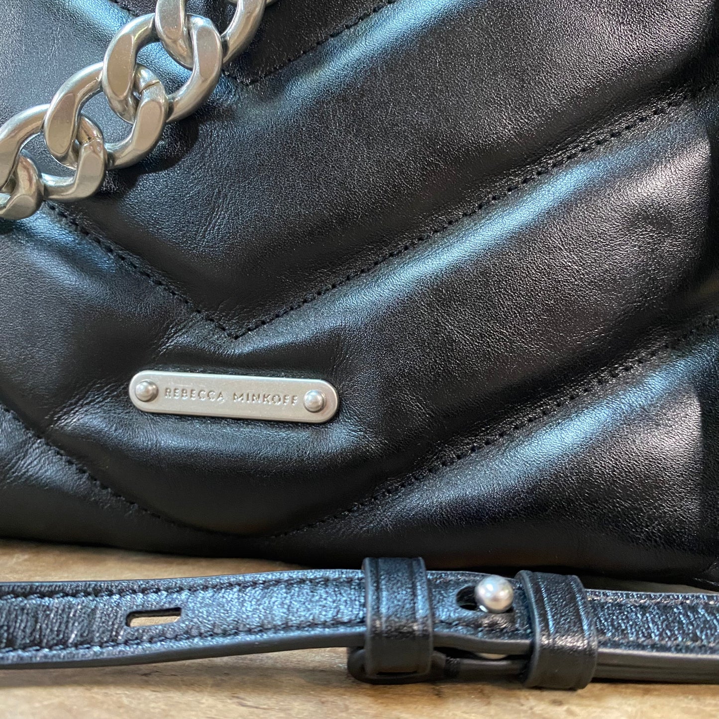 Rebecca Minkoff Edie Chain Chevron Black Leather Shoulder Crossbody Bag