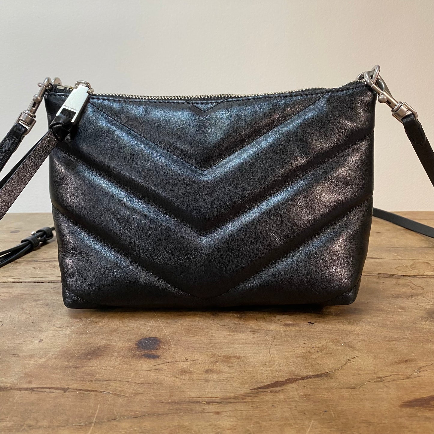 Rebecca Minkoff Edie Chain Chevron Black Leather Shoulder Crossbody Bag