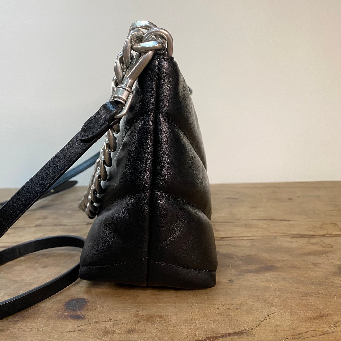 Rebecca Minkoff Edie Chain Chevron Black Leather Shoulder Crossbody Bag