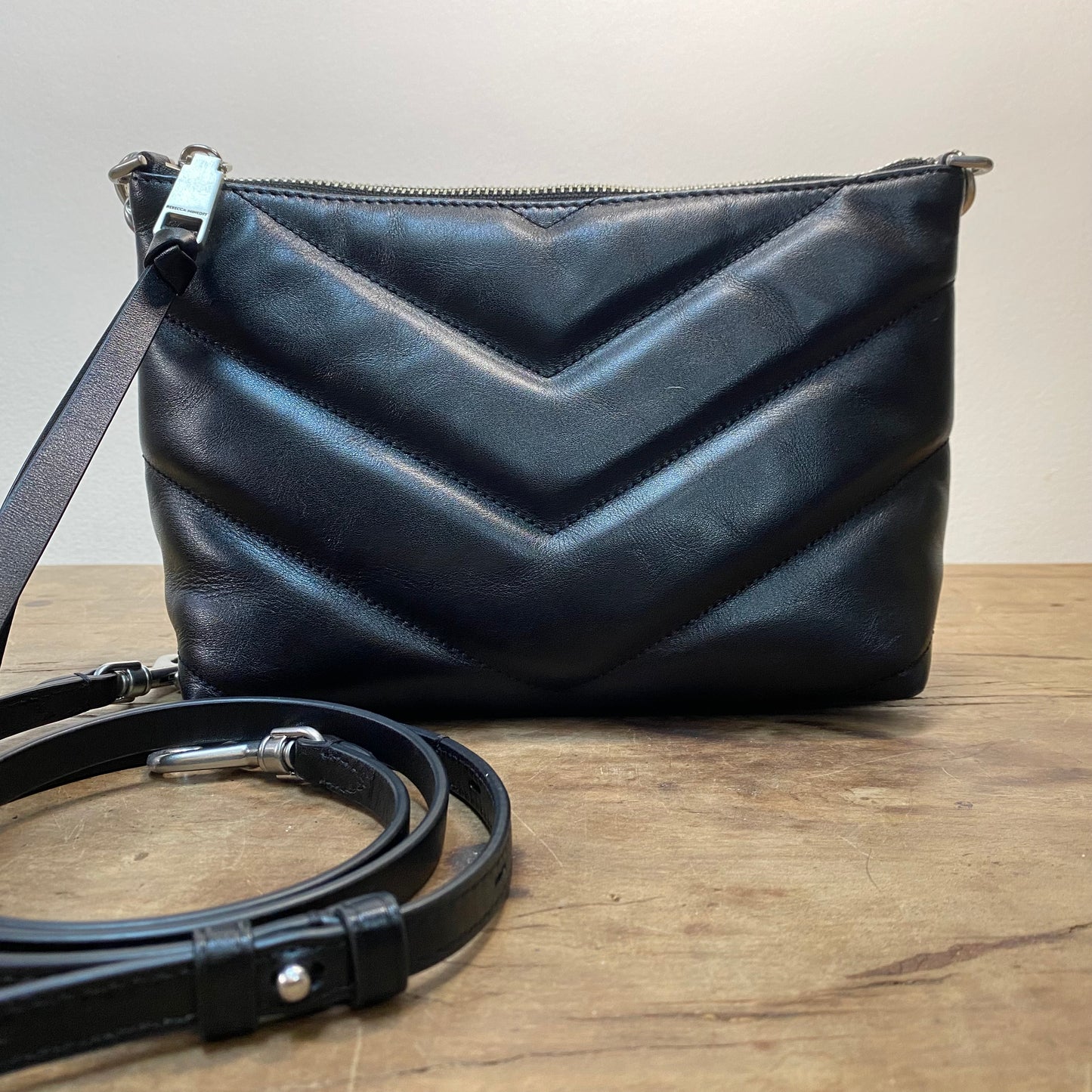 Rebecca Minkoff Edie Chain Chevron Black Leather Shoulder Crossbody Bag