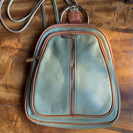 VALENTINA | MULTIFUNCTIONAL BACKPACK SLING SHOULDER BAG | Sage Green Leather