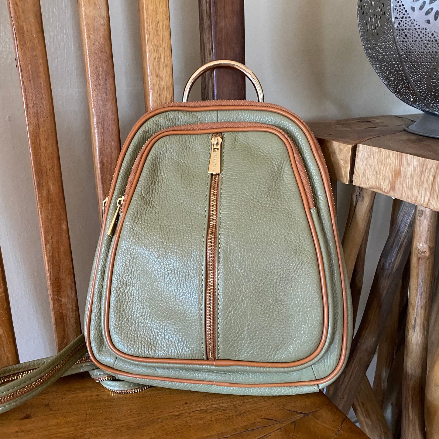 VALENTINA | MULTIFUNCTIONAL BACKPACK SLING SHOULDER BAG | Sage Green Leather