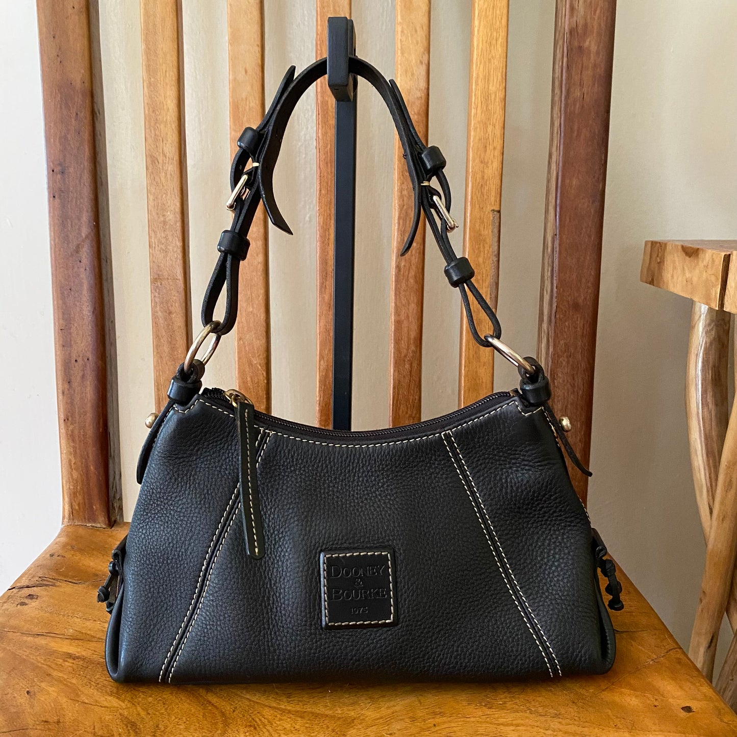 Dooney and Bourke | Black Pebble Grained Leather | Mini East West Slouch Hobo