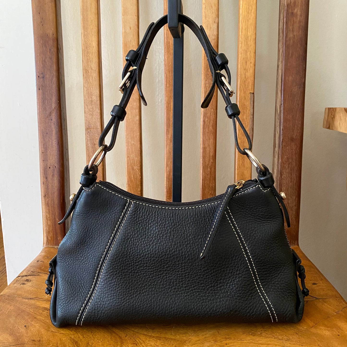 Dooney and Bourke | Black Pebble Grained Leather | Mini East West Slouch Hobo