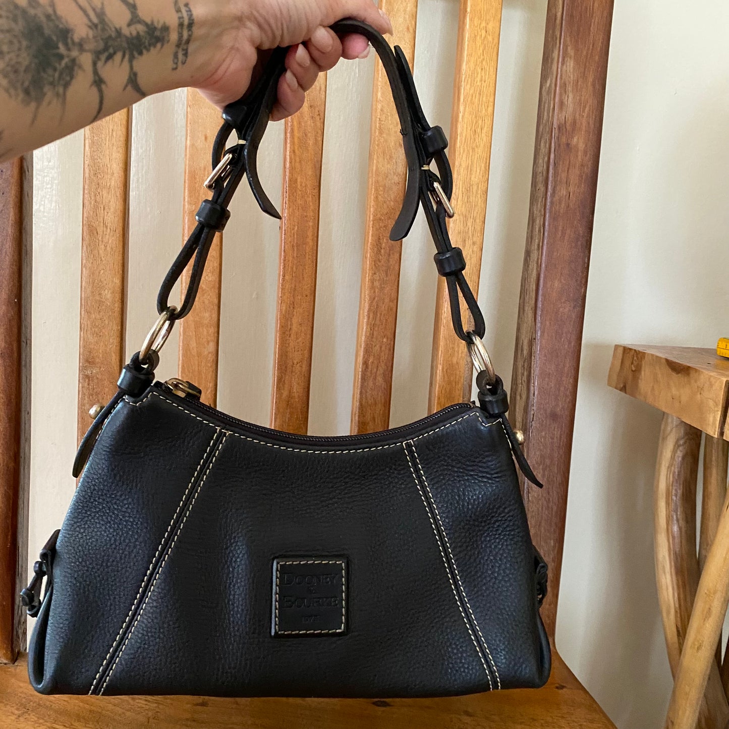 Dooney and Bourke | Black Pebble Grained Leather | Mini East West Slouch Hobo