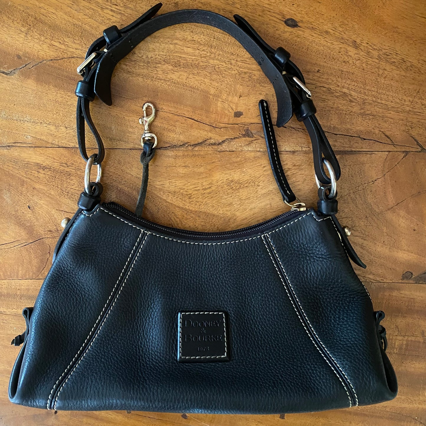 Dooney and Bourke | Black Pebble Grained Leather | Mini East West Slouch Hobo