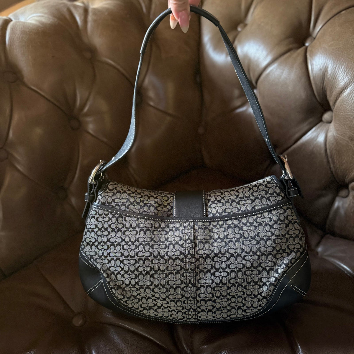 Vintage Coach Soho Signature Buckle Shoulder Bag Black Grey 6808 Y2K