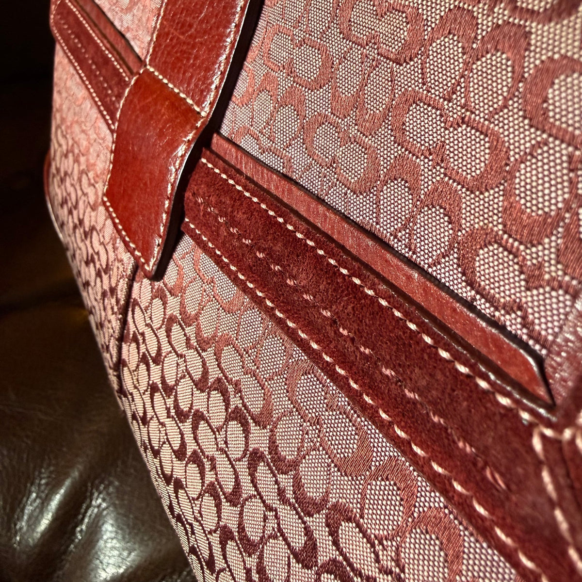 Vintage Coach Soho Signature Suede Satchel Red Pink Y2K 7078
