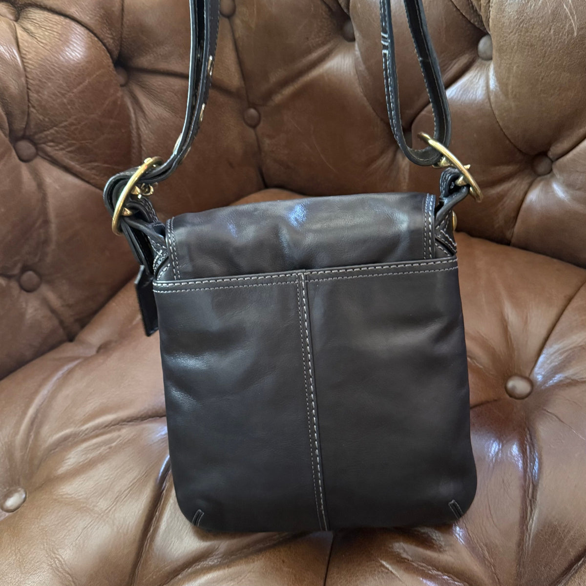 Coach Bleecker Leather Flap Shoulder Crossbody Bag Black 11428